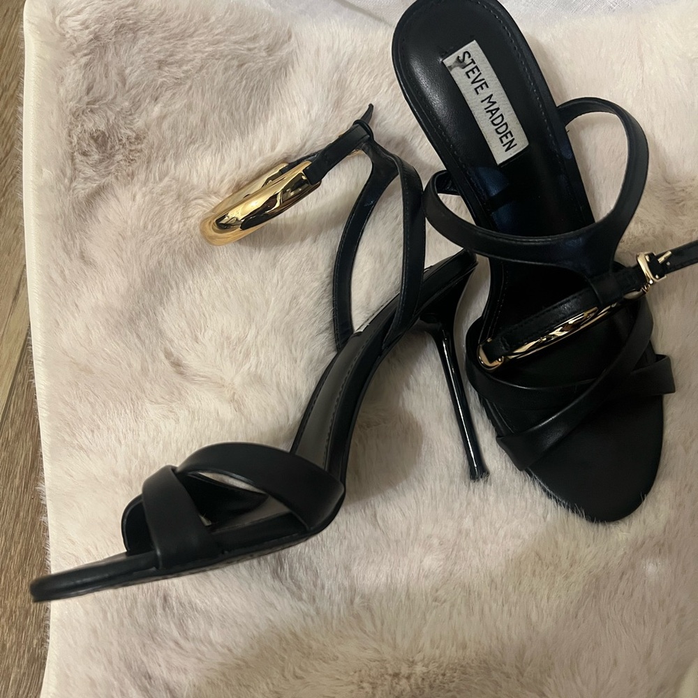 Steve Madden Black Heels with Gold Buckle